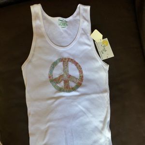 White Sleeveless Tank with Crystal Peace sign
